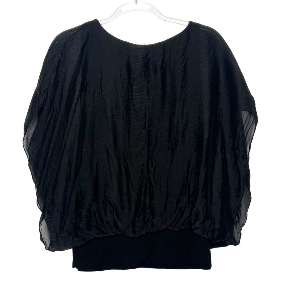 M Made in Italy Ruffle Sleeve Scoop Neckline Blouse Silk Blend Black Size Small - Picture 6 of 13